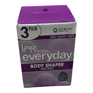 3 Pair L'Eggs Everyday Pantyhose Body Shaper Size Q Jet Black